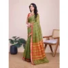 Women's Cotton Silk Checkered Kota Doria Saree With Unstitched Blouse (5.5Mtr, Mehendi) - Image 2