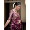 Women's Art Silk Embellished Kanjivaram Saree With Unstitched Blouse (5.5Mtr, Purple) - Image 2