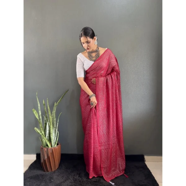 Women's Chiffon Woven Bollywood Saree With Unstitched Blouse (5.5Mtr, Pink) - Image 3