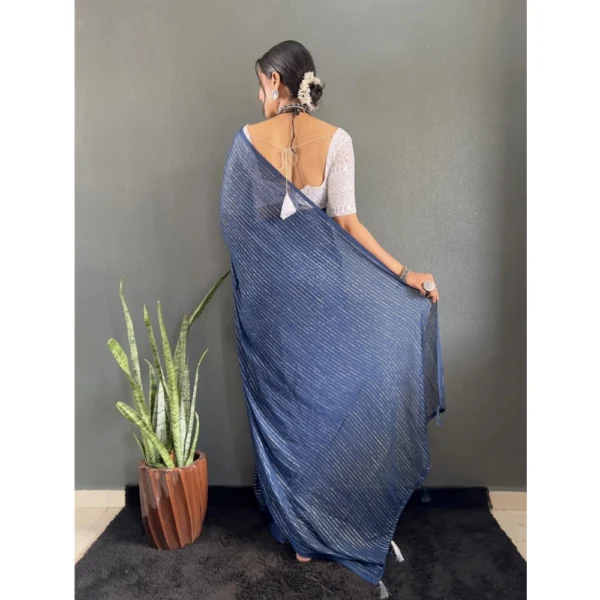 Women's Chiffon Woven Bollywood Saree With Unstitched Blouse (5.5Mtr, Navy) - Image 2