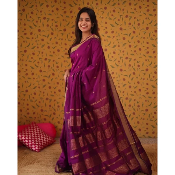 Women's Silk Blend Self Design Bollywood Saree With Unstitched Blouse (5.5Mtr, Purple) - Image 3