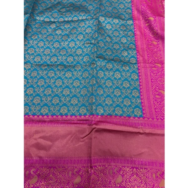 Women's Silk Blend Self Design Banarasi Saree With Unstitched Blouse (5.5Mtr, Sky Blue) - Image 2