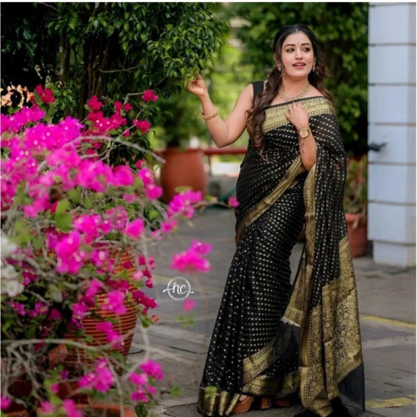 Women's Silk Woven Kanjivaram Saree With Unstitched Blouse (5.5Mtr, Black) - Image 3