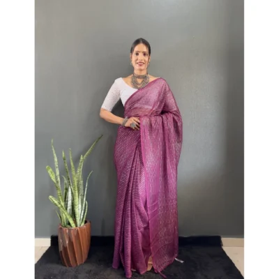 Women's Chiffon Woven Bollywood Saree With Unstitched Blouse (5.5Mtr, Purple)