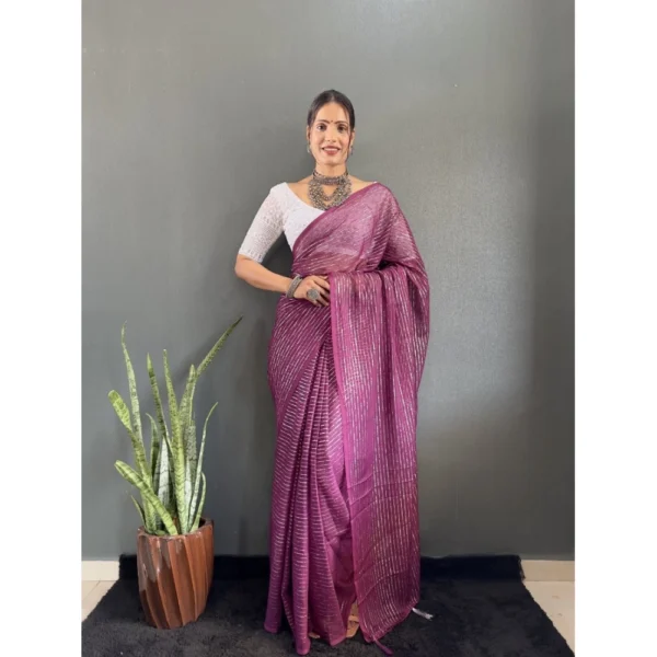 Women's Chiffon Woven Bollywood Saree With Unstitched Blouse (5.5Mtr, Purple)