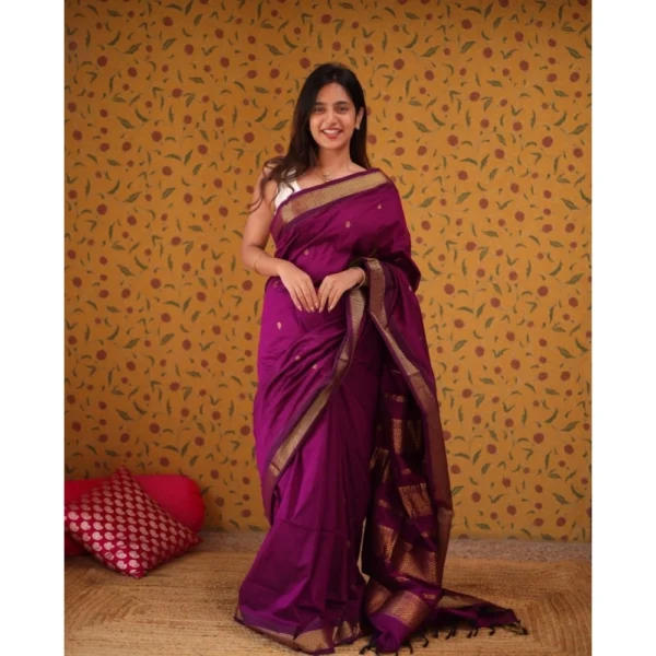 Women's Silk Blend Self Design Bollywood Saree With Unstitched Blouse (5.5Mtr, Purple)