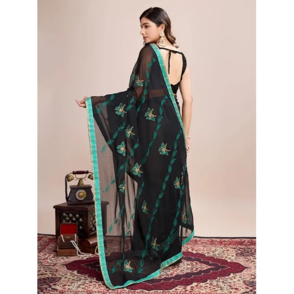 Women's Georgette Printed  Saree With Unstitched Blouse (5.5Mtr, Rama) - Image 3