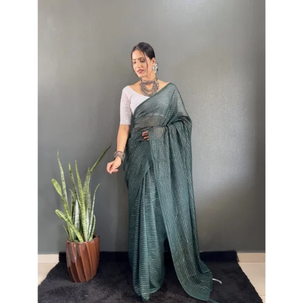 Women's Chiffon Woven Bollywood Saree With Unstitched Blouse (5.5Mtr, Green) - Image 3