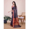 Women's Cotton Silk Checkered Kota Doria Saree With Unstitched Blouse (5.5Mtr, Navy Blue) - Image 2