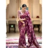 Women's Art Silk Embellished Kanjivaram Saree With Unstitched Blouse (5.5Mtr, Purple)