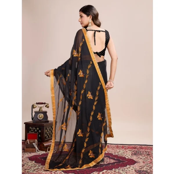 Women's Georgette Printed  Saree With Unstitched Blouse (5.5Mtr, Orange) - Image 3