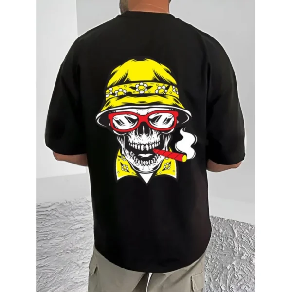 Men's Casual Cotton Blend Printed Round Neck Half Sleeve T-Shirt (Black) - Image 4
