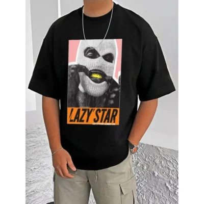 Men's Casual Cotton Blend Printed Round Neck Half Sleeve T-Shirt (Black)