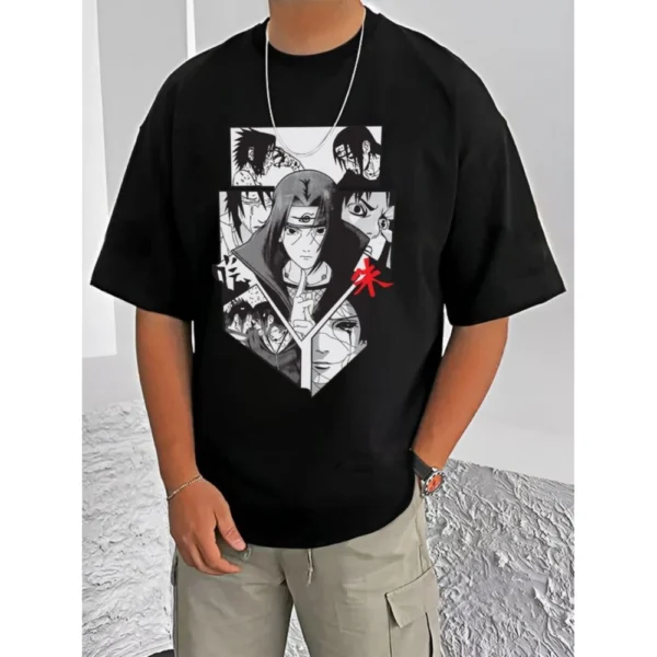 Men's Casual Cotton Blend Printed Round Neck Half Sleeve T-Shirt (Black)