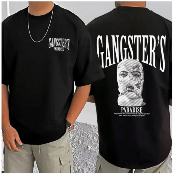Men's Casual Cotton Blend Printed Round Neck Half Sleeve T-Shirt (Black) - Image 3