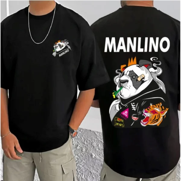 Men's Casual Cotton Blend Printed Round Neck Half Sleeve T-Shirt (Black) - Image 3