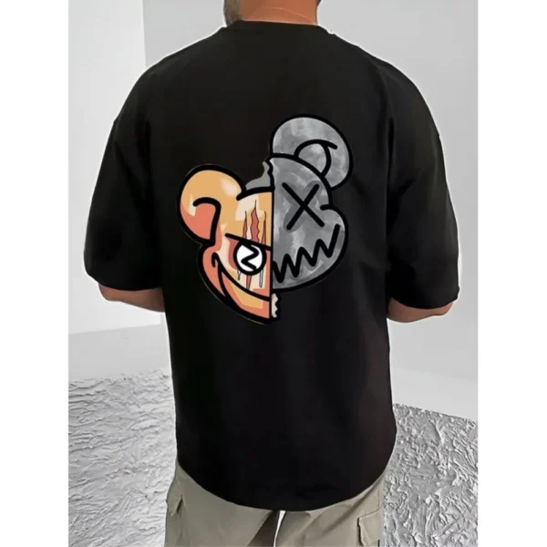 Men's Casual Cotton Blend Printed Round Neck Half Sleeve T-Shirt (Black) - Image 4