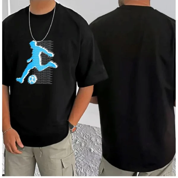 Men's Casual Cotton Blend Printed Round Neck Half Sleeve T-Shirt (Black) - Image 3