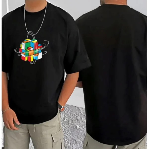 Men's Casual Cotton Blend Printed Round Neck Half Sleeve T-Shirt (Black) - Image 3