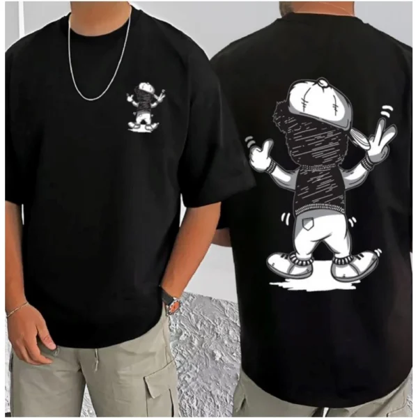 Men's Casual Cotton Blend Printed Round Neck Half Sleeve T-Shirt (Black) - Image 3