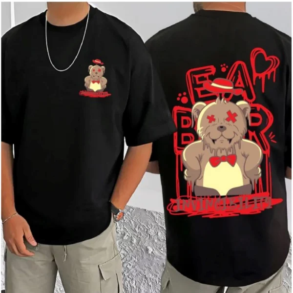 Men's Casual Cotton Blend Printed Round Neck Half Sleeve T-Shirt (Black) - Image 3