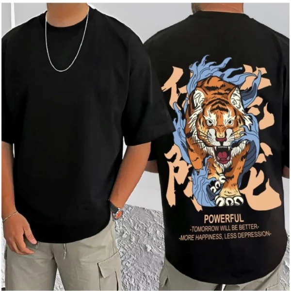 Men's Casual Cotton Blend Printed Round Neck Half Sleeve T-Shirt (Black) - Image 3