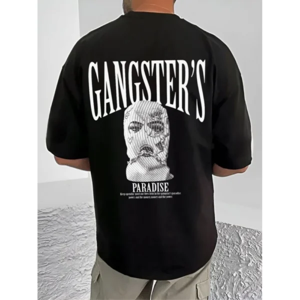 Men's Casual Cotton Blend Printed Round Neck Half Sleeve T-Shirt (Black) - Image 4