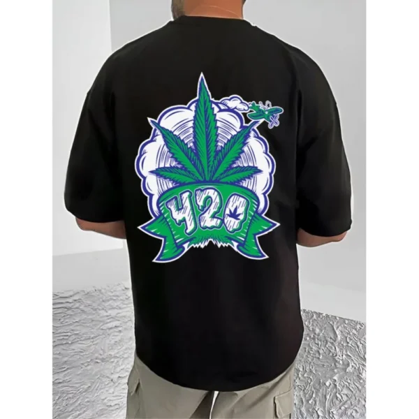 Men's Casual Cotton Blend Printed Round Neck Half Sleeve T-Shirt (Black) - Image 4