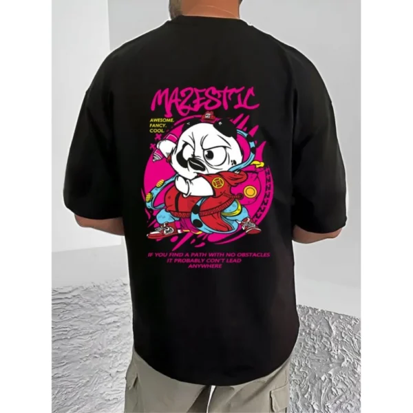 Men's Casual Cotton Blend Printed Round Neck Half Sleeve T-Shirt (Black) - Image 4