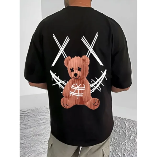 Men's Casual Cotton Blend Printed Round Neck Half Sleeve T-Shirt (Black) - Image 4