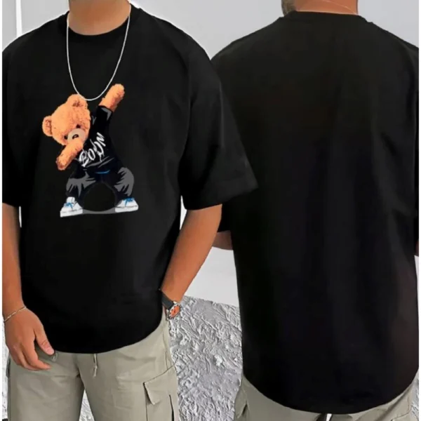 Men's Casual Cotton Blend Printed Round Neck Half Sleeve T-Shirt (Black) - Image 3