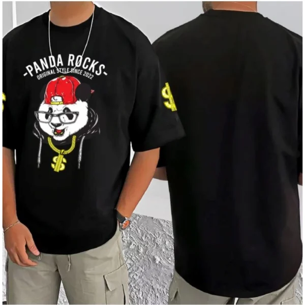 Men's Casual Cotton Blend Printed Round Neck Half Sleeve T-Shirt (Black) - Image 3
