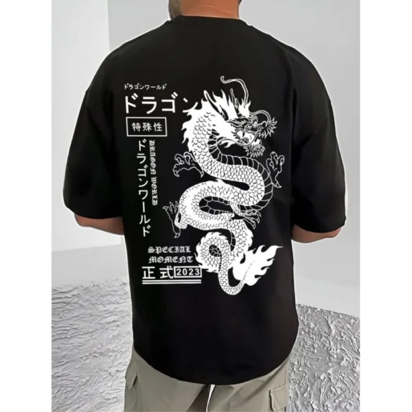 Men's Casual Cotton Blend Printed Round Neck Half Sleeve T-Shirt (Black) - Image 4