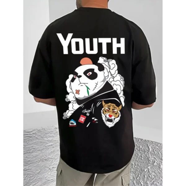 Men's Casual Cotton Blend Printed Round Neck Half Sleeve T-Shirt (Black) - Image 4