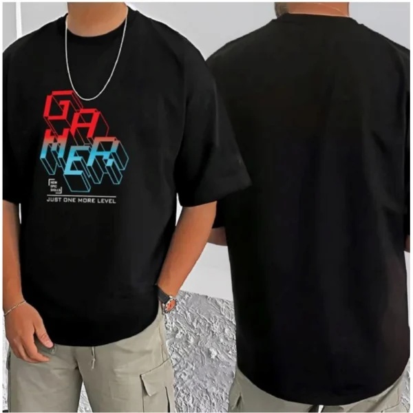 Men's Casual Cotton Blend Printed Round Neck Half Sleeve T-Shirt (Black) - Image 3
