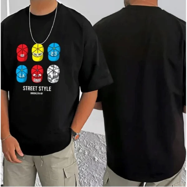 Men's Casual Cotton Blend Printed Round Neck Half Sleeve T-Shirt (Black) - Image 3