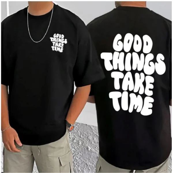 Men's Casual Cotton Blend Printed Round Neck Half Sleeve T-Shirt (Black) - Image 3
