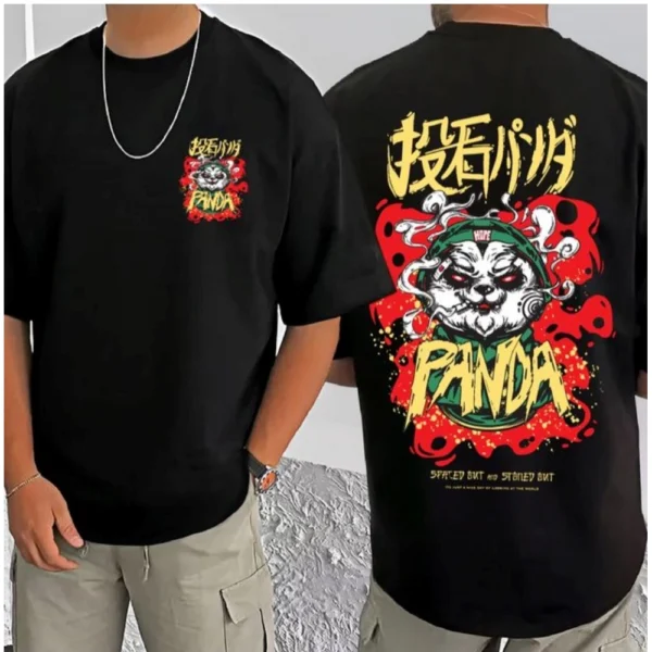 Men's Casual Cotton Blend Printed Round Neck Half Sleeve T-Shirt (Black) - Image 3