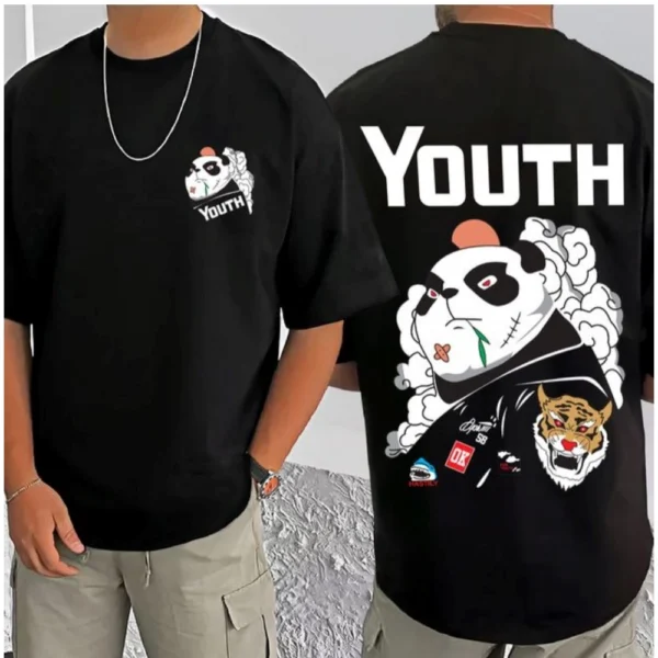 Men's Casual Cotton Blend Printed Round Neck Half Sleeve T-Shirt (Black) - Image 3
