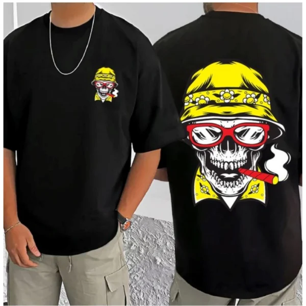 Men's Casual Cotton Blend Printed Round Neck Half Sleeve T-Shirt (Black) - Image 3