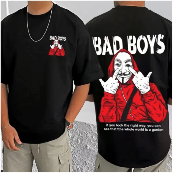 Men's Casual Cotton Blend Printed Round Neck Half Sleeve T-Shirt (Black) - Image 3