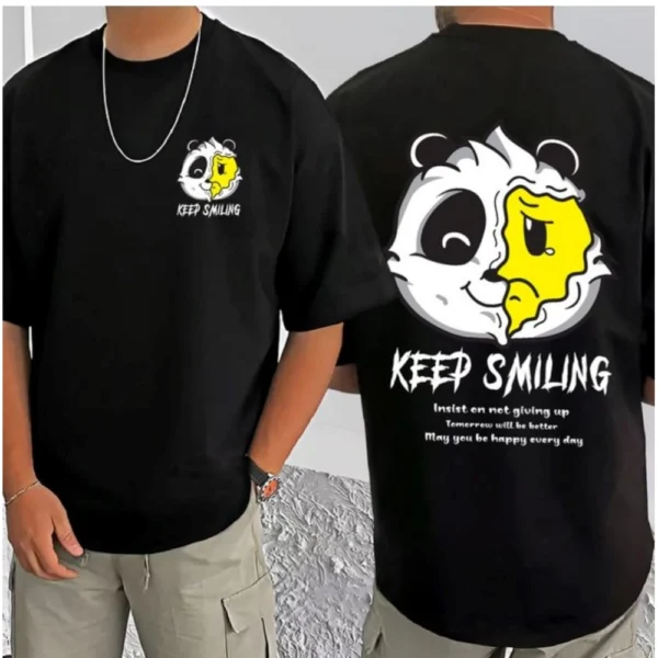 Men's Casual Cotton Blend Printed Round Neck Half Sleeve T-Shirt (Black) - Image 3