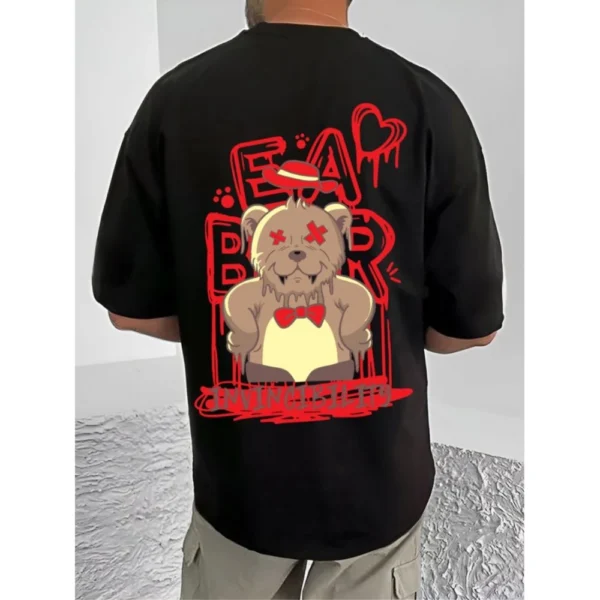 Men's Casual Cotton Blend Printed Round Neck Half Sleeve T-Shirt (Black) - Image 4