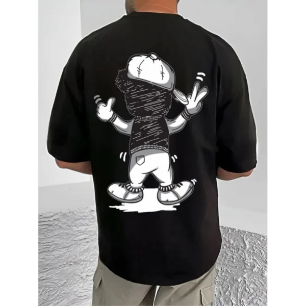 Men's Casual Cotton Blend Printed Round Neck Half Sleeve T-Shirt (Black) - Image 4