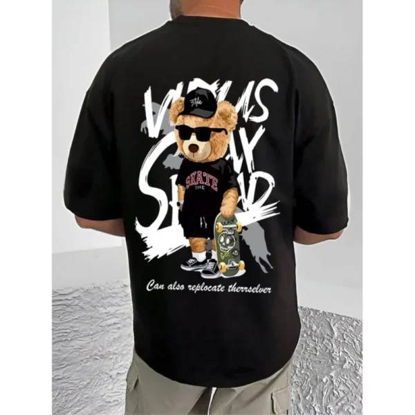 Men's Casual Cotton Blend Printed Round Neck Half Sleeve T-Shirt (Black) - Image 4