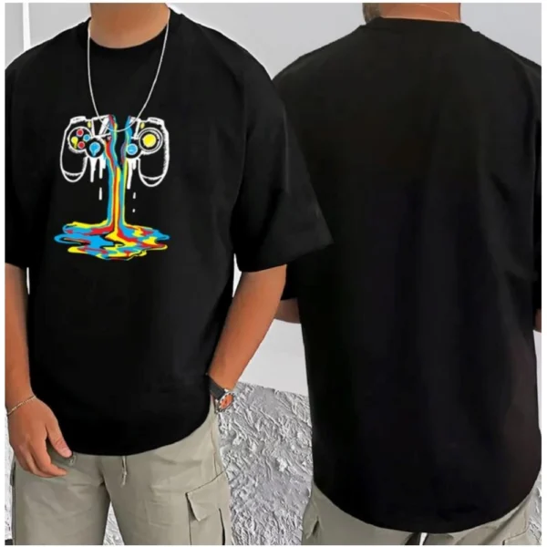 Men's Casual Cotton Blend Printed Round Neck Half Sleeve T-Shirt (Black) - Image 3