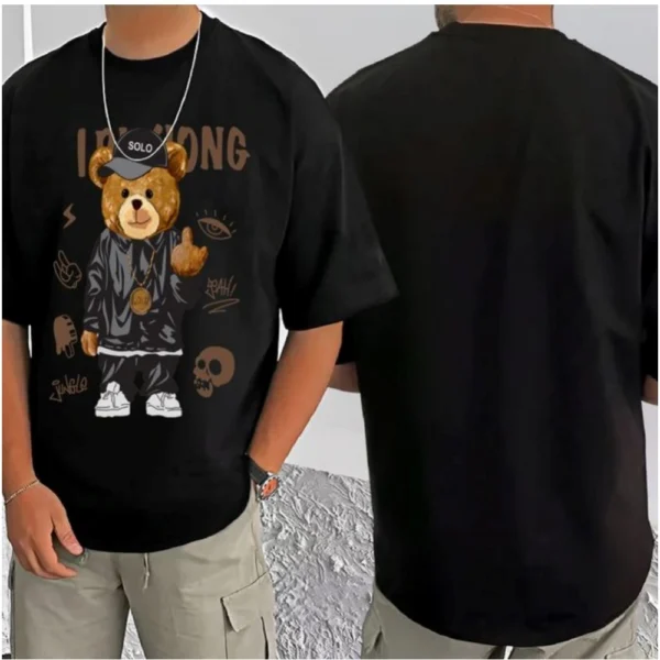 Men's Casual Cotton Blend Printed Round Neck Half Sleeve T-Shirt (Black) - Image 3