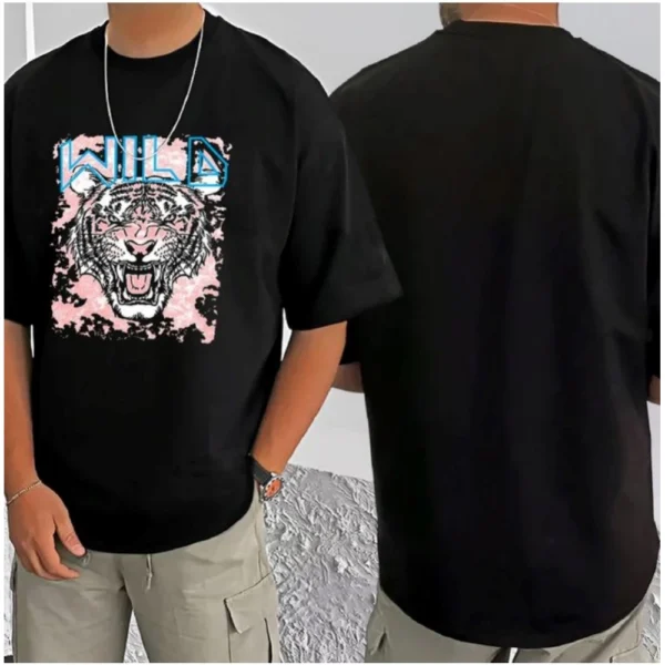 Men's Casual Cotton Blend Printed Round Neck Half Sleeve T-Shirt (Black) - Image 3