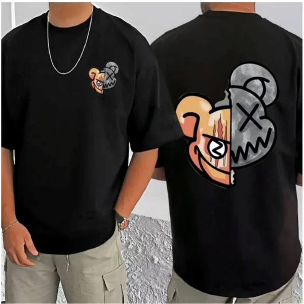 Men's Casual Cotton Blend Printed Round Neck Half Sleeve T-Shirt (Black) - Image 3
