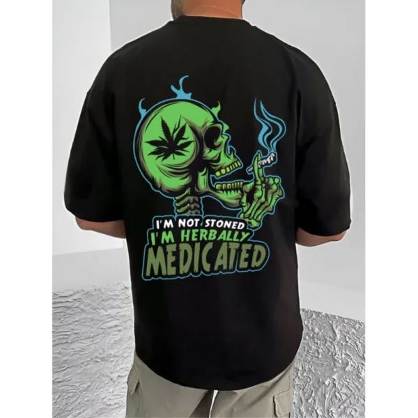Men's Casual Cotton Blend Printed Round Neck Half Sleeve T-Shirt (Black) - Image 4